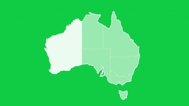 Australia map Western Australia highlight with states outline green background