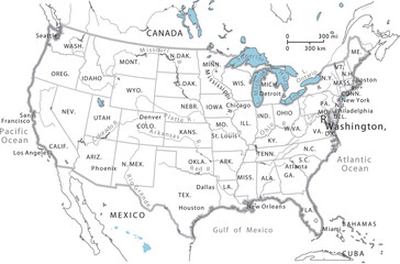 Obraz premium United States of America Map with States, Cities, Rivers and Lakes