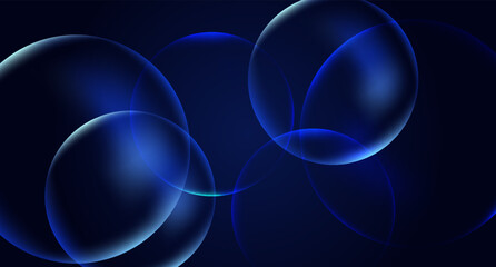 Minimal style dark blue circle center bubble decoration background.