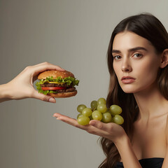 young woman eating grapes
