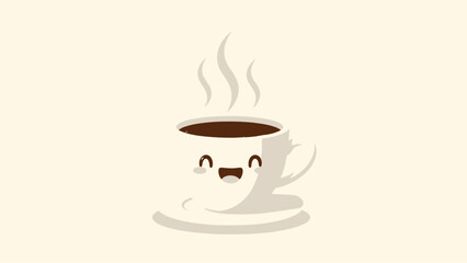 Obraz premium Happy cartoon coffee mug steaming on a warm background.