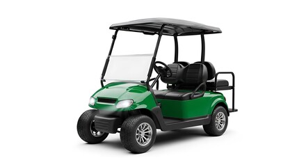 Green four-seater golf cart isolated on white background