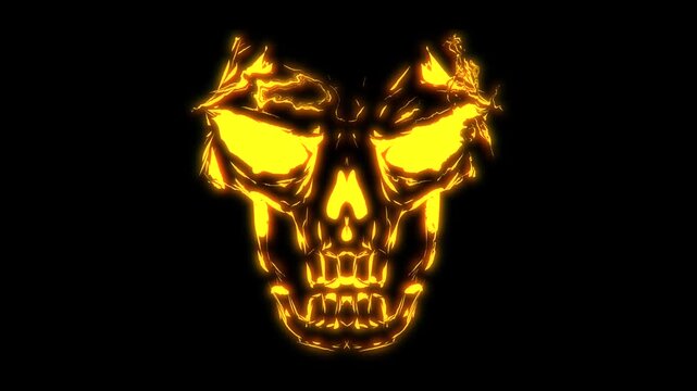 Glowing human skull animation with distortions and glitch effects