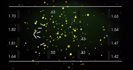 Showing central node network pulsing on dark dashboard, glowing yellow nodes, edges, sliders