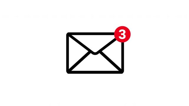 New 3 Unread Mail Notification Alert Animation With Line Email Icon On Isolated background