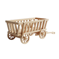 A wooden toy cart with intricate details and craftsmanship on display.