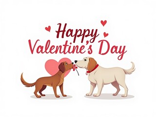happy valentine's day dogs with hearts in white background