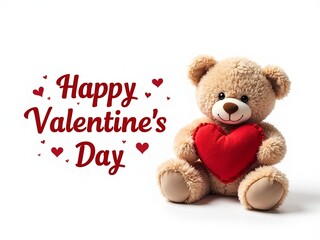 happy valentine's day heart teddy bear with flowers in white background