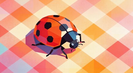 Polka-dot ladybug in soft polygon mosaic, tiled pattern composition, diffused colorful lighting, pic