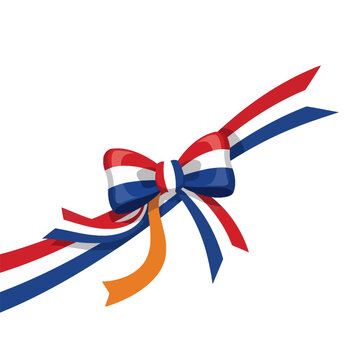 Dutch national colors ribbon bow with streamers in red white blue and orange