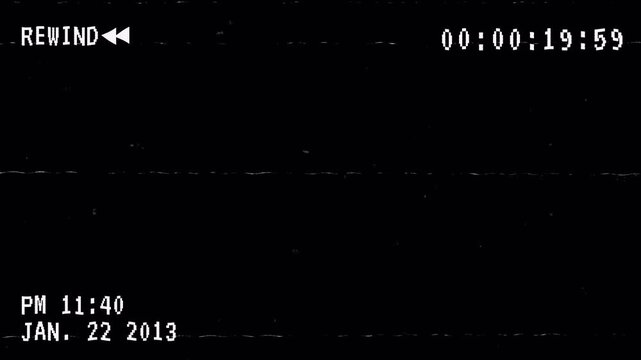 VHS Tape Rewind Vintage Recording Timestamp Overlay Animation With Alpha Channel