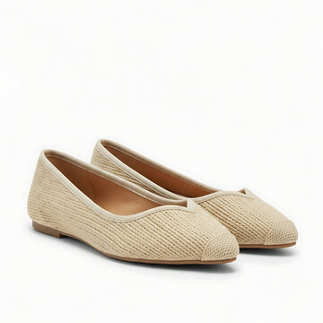 Elegant woven ballet flats for women in natural beige color