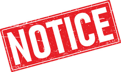 Grunge Red Notice Text Square Rubber Stamp Impression on Transparent Background