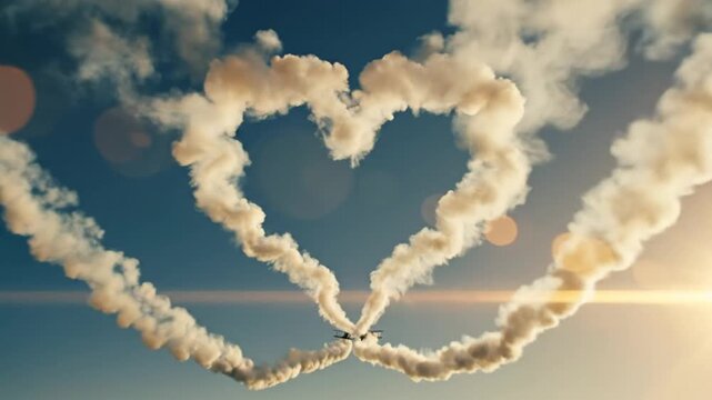 Valentine's day airshow ai generated love in the skies heart-shaped smoke trails aerial romance clear blue sky generative ai concept