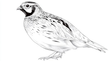 Fototapeta premium Detailed Illustration of a Quail Bird in Black and White Style