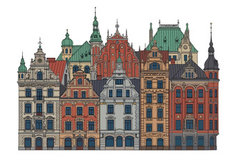 Obraz premium Colorful European City Hall Buildings Architecture.
