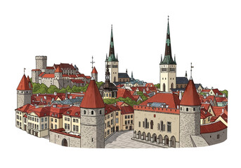 Obraz premium Medieval Old Town Hall Buildings Architecture.