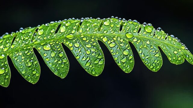 Close-up of a wet fern leaf