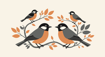 Four Black Capped Chickadee Birds Perched. © sari