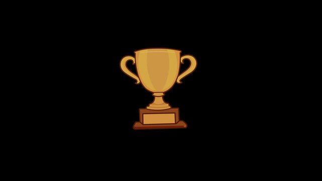 Victory Trophy animation on black background, golden cup trophy for sports competition winner, 4k video