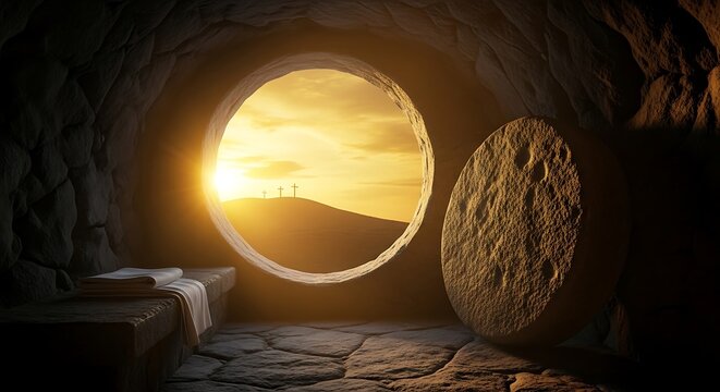 Easter morning sunrise empty tomb jesus resurrection biblical scene
