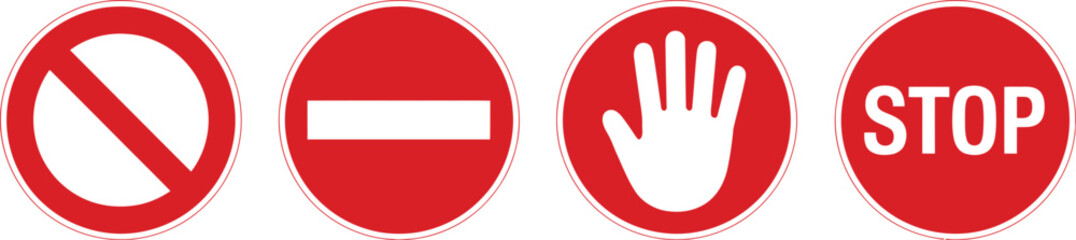 Obraz premium Bold red octagon stop sign icon with white text, traffic safety road signage symbol for transportation guidance, warning systems and vector illustration.