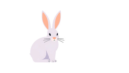 Fototapeta premium Cute cartoon rabbit with long ears sitting and looking forward on a white background