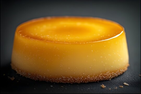 brazilian quindim dessert isolated on black color background