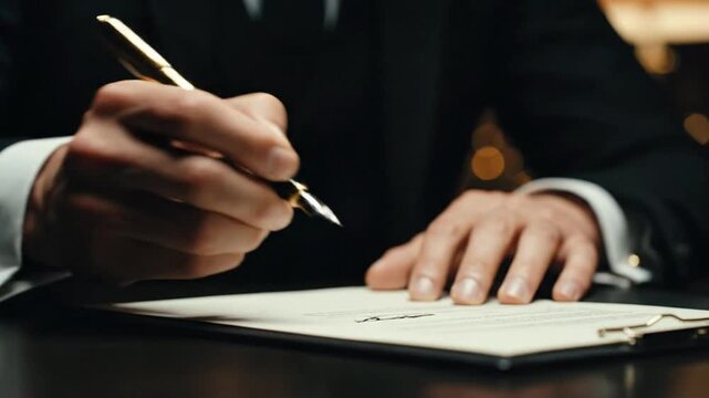 Man signing contract with fountain pen.