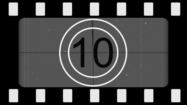 Film countdown old vintage retro movie cinema film strip 15 seconds suitable for intros, transitions, retro projects, and nostalgic video effects.