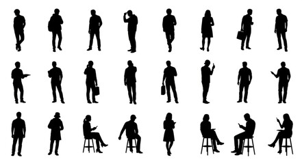 Fototapeta premium Diverse Collection of Human Silhouettes in Various Poses and Actions.