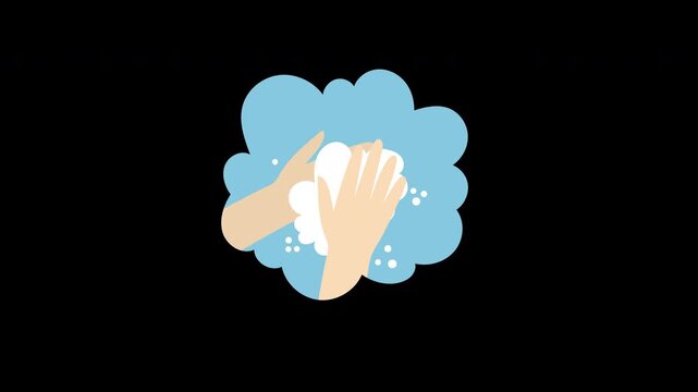 Person washing hands with soap and water to prevent the spread of germs concept icon animation with alpha channel