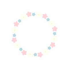 パステルカラーの手描きの花の円形フレーム素材