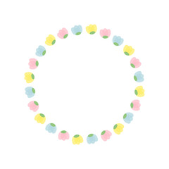 パステルカラーの手描きの花の円形フレーム