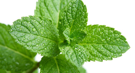 Fresh Mint Leaves Macro with Water Droplets. Cooking Herb.