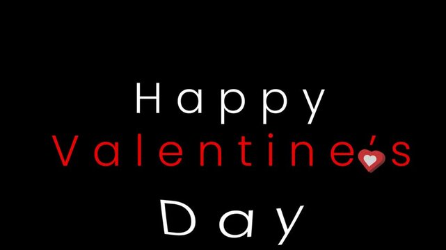 Happy Valentines Day Text Animation with Heart Icons on Black Background