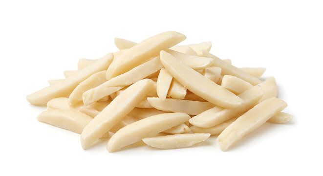 Blanched Slivers Almonds Pile on White Background Isolated Food