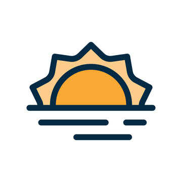 Mountain Sunrise Line Art Icon for New Day Concept