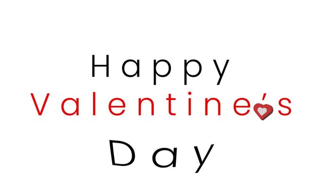 Happy Valentines Day Text Animation with Heart Icons on White Background