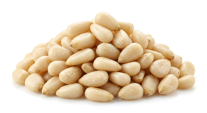 Pile of Pine Nuts Isolated on White. Healthy Ingredient Food.