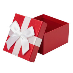 A red gift box with a white ribbon