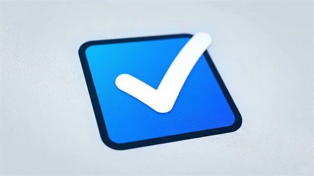 Check Mark on Blue Square - Success Approval Done Task Completion.
