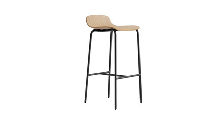 Modern Bar Stool with Wooden Seat on Black