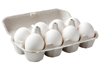 Eight white chicken eggs in a grey cardboard carton on a black background image, Png, Isolated on Transparent Background, Cut Out
