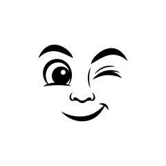 Winking Smiling Face Simple Black Illustration.