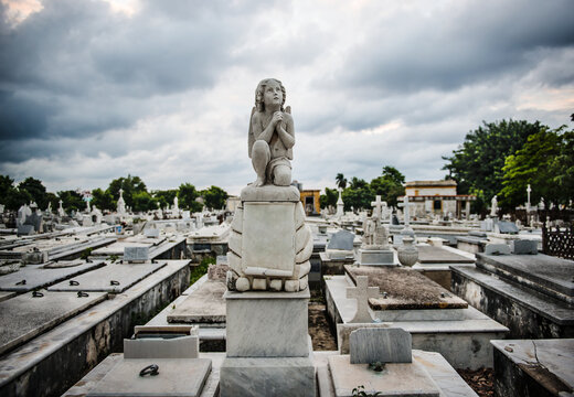 statue of an angel in park, Colon Cemetery, Havana, Cuba, Caribbean
