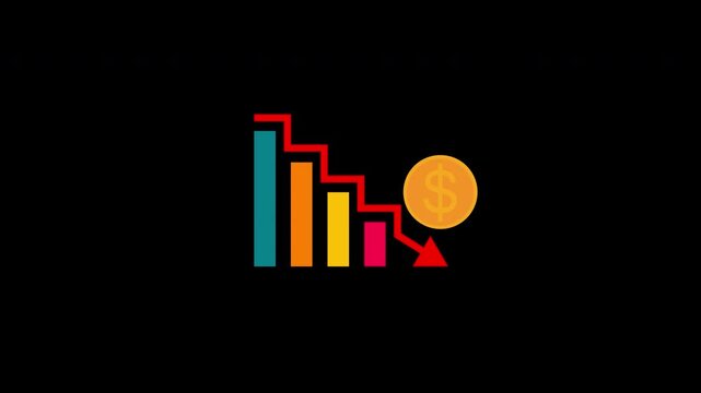 Bankruptcy, financial market crash concept icon animation with alpha channel