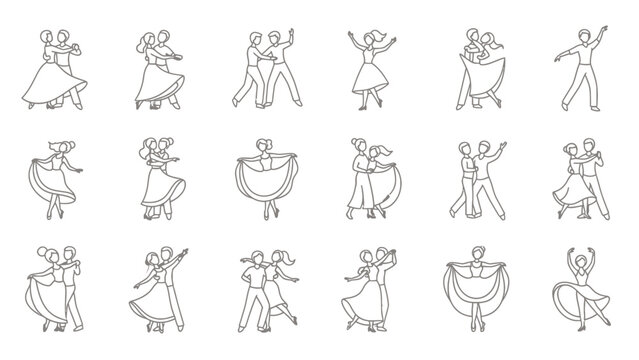 Collection of line drawings depicting people dancing in various poses.