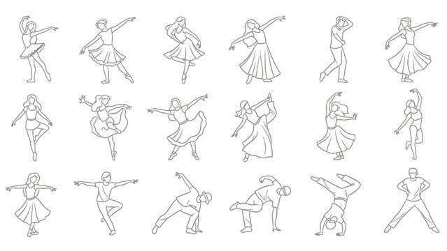 Collection of Line Drawings Depicting Dancers in Dynamic Poses.