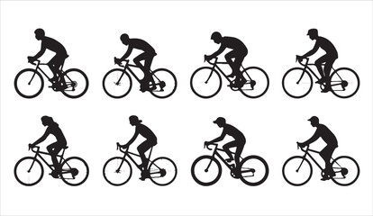 Fototapeta premium Cyclist silhouette set, collection of male and female athletes on bicycles